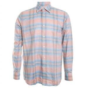 NEW CALDER CARMEL men's twill check shirt in papaya